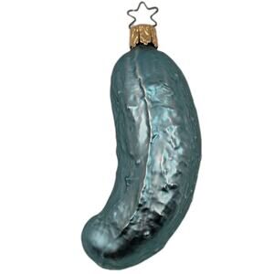 Vintage Glass Pickle Ornament Iridescent Blue Teal Blown Glass Made In Germany